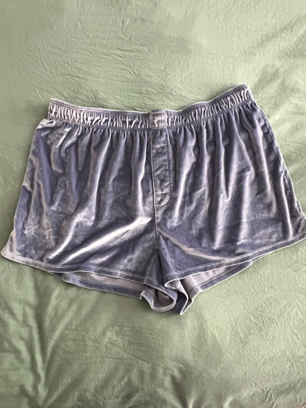 PINK Victoria's Secret Velour Sleep Shorts Blue Gray Velvet Lounge Pajama Shorts